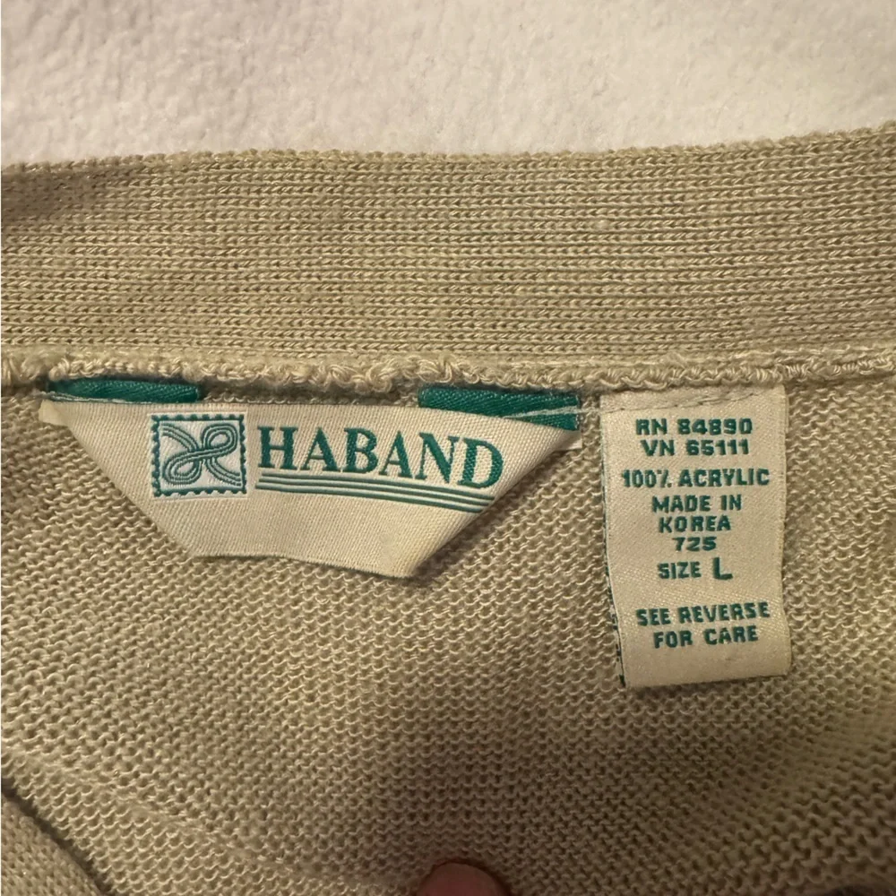 Haband Vintage Beige Cardigan with Geometric Pattern